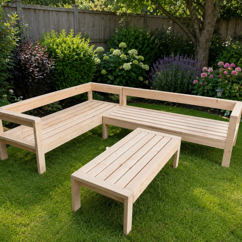 Ahşap Köşe Sedir Takımı – 2 Adet 60x200 cm Sedir ve 60x120 cm Masa